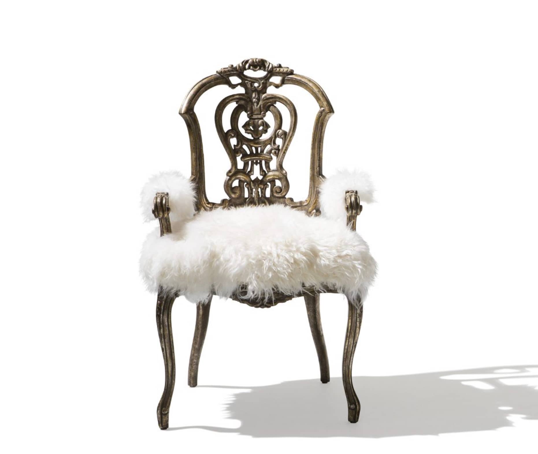 Versailles Luxe Carved Chair – Antique Gold Finish with Faux Fur Upholstery - 1