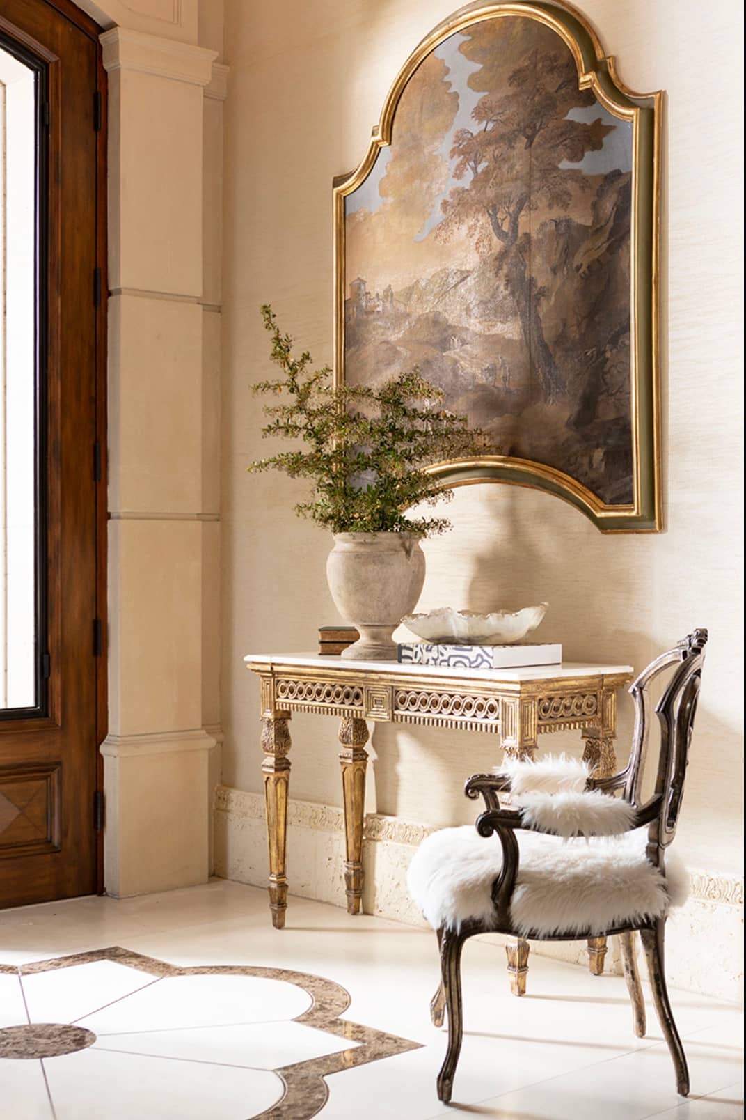 Versailles Luxe Carved Chair – Antique Gold Finish with Faux Fur Upholstery - 5