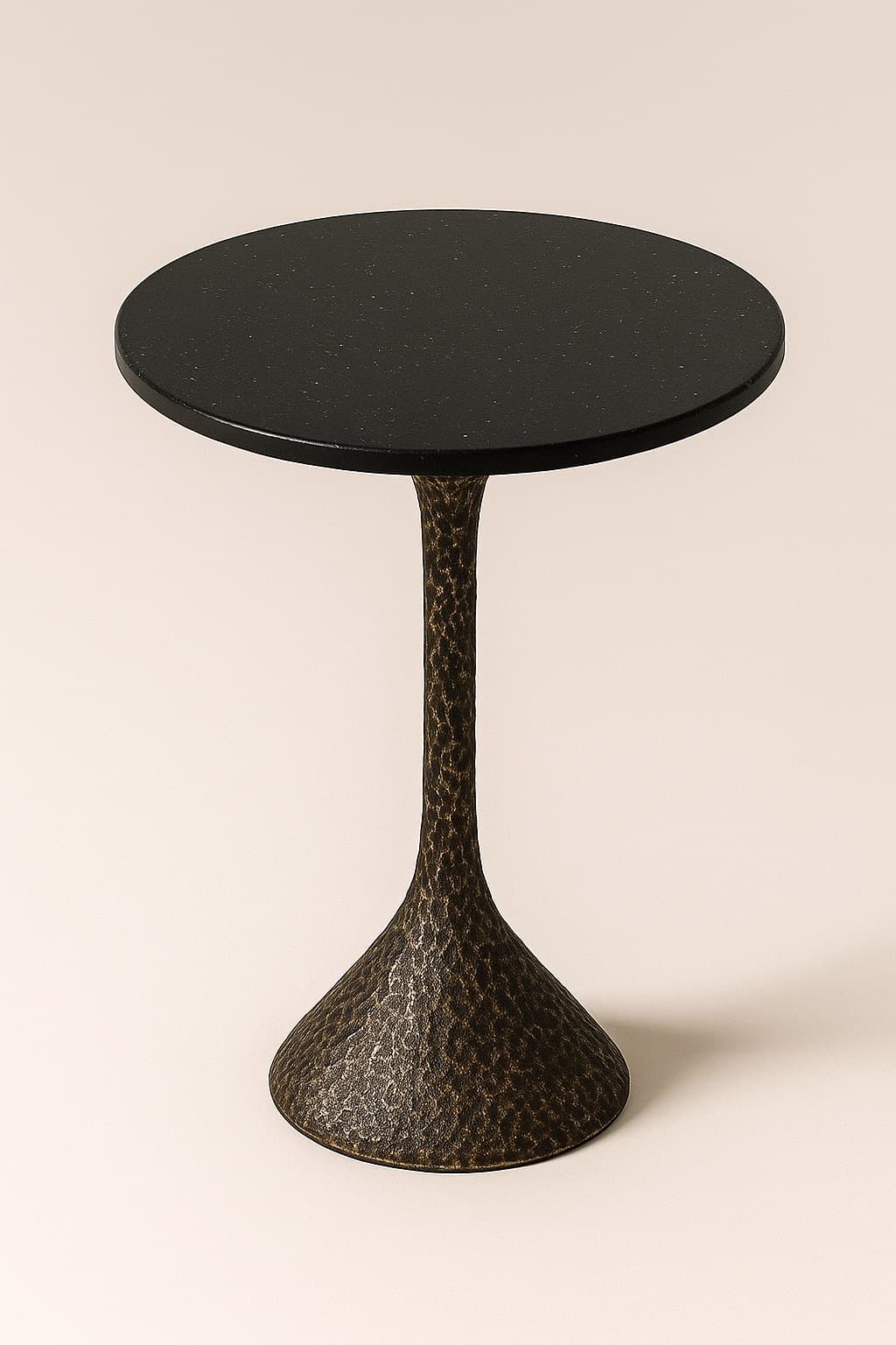 Hammered Bronze Aluminum Side Table with Black Stone Top – 14"x14"x20" | Luxe Accent Table - 4