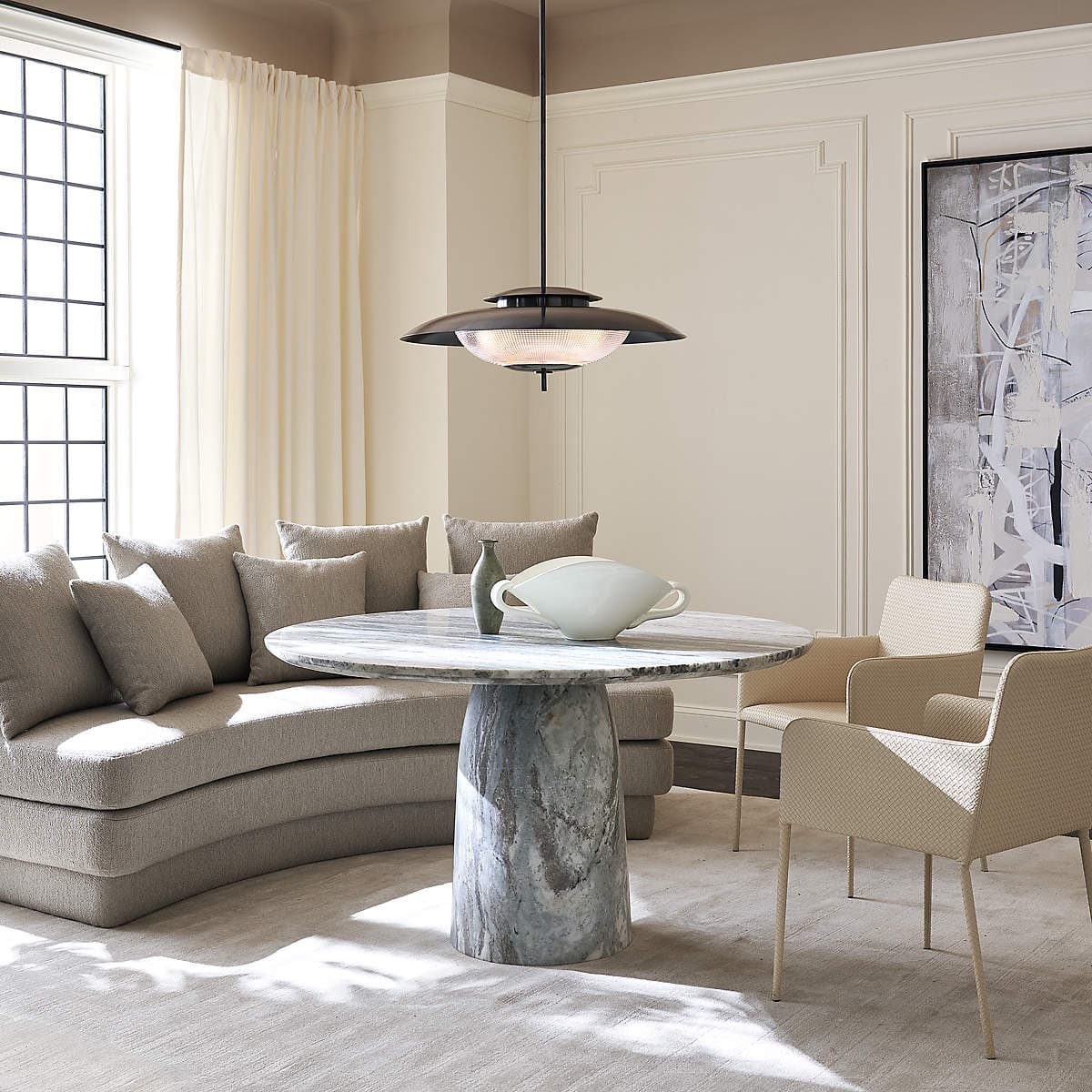 Babylon 54" Round Torrento Grey Marble Dining Table - 2