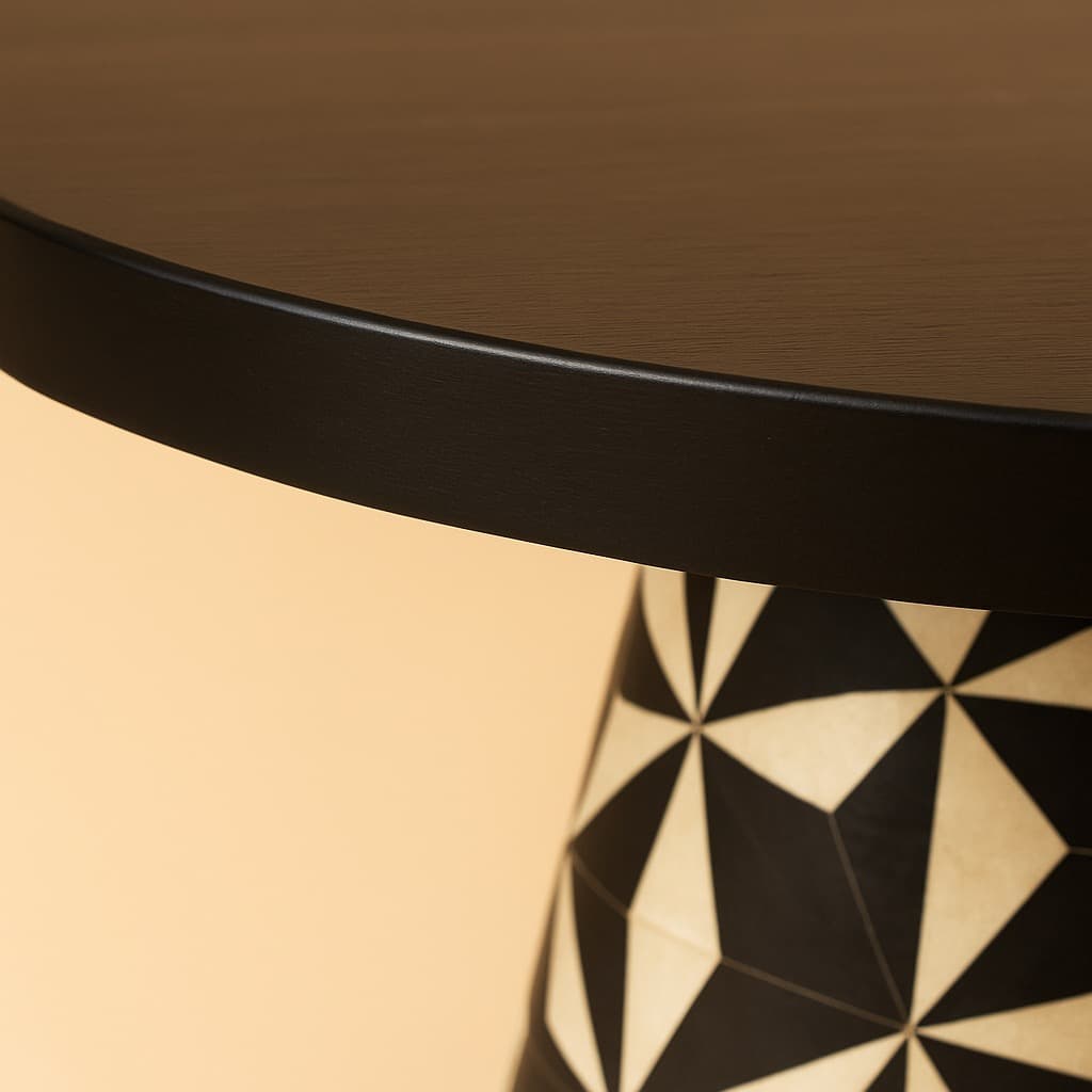 Round Pedestal Dining Table – Black Wood Top with Geometric Star Pattern Base – Modern 4 to 6 Seater Luxury Table - 2