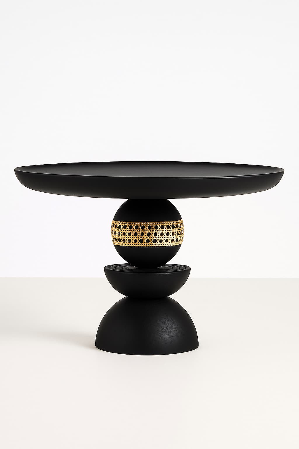 Modern Black Pedestal Dining Table with Cane Detail – 47" Round Wood Table, Sculptural Base, Handmade Furniture Black Round Dining Table - 2