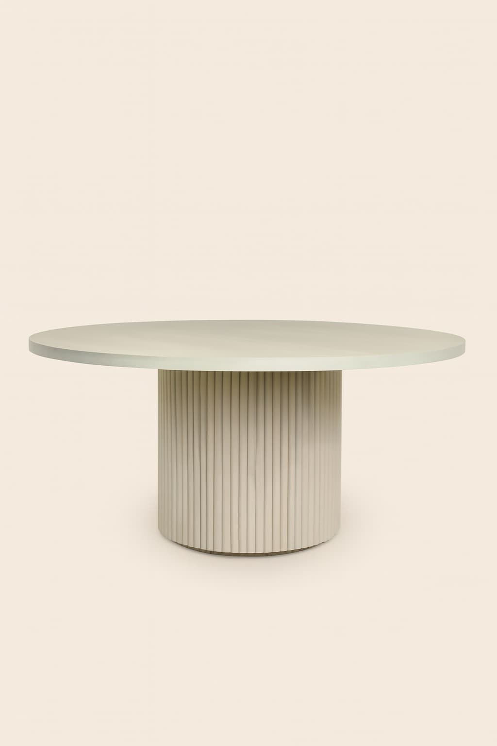 Graze Round Pedestal Dining Table - Fluted  Base, Minimal Modern Design in Warm Beige Finish - white washed dining table round dining table - 1