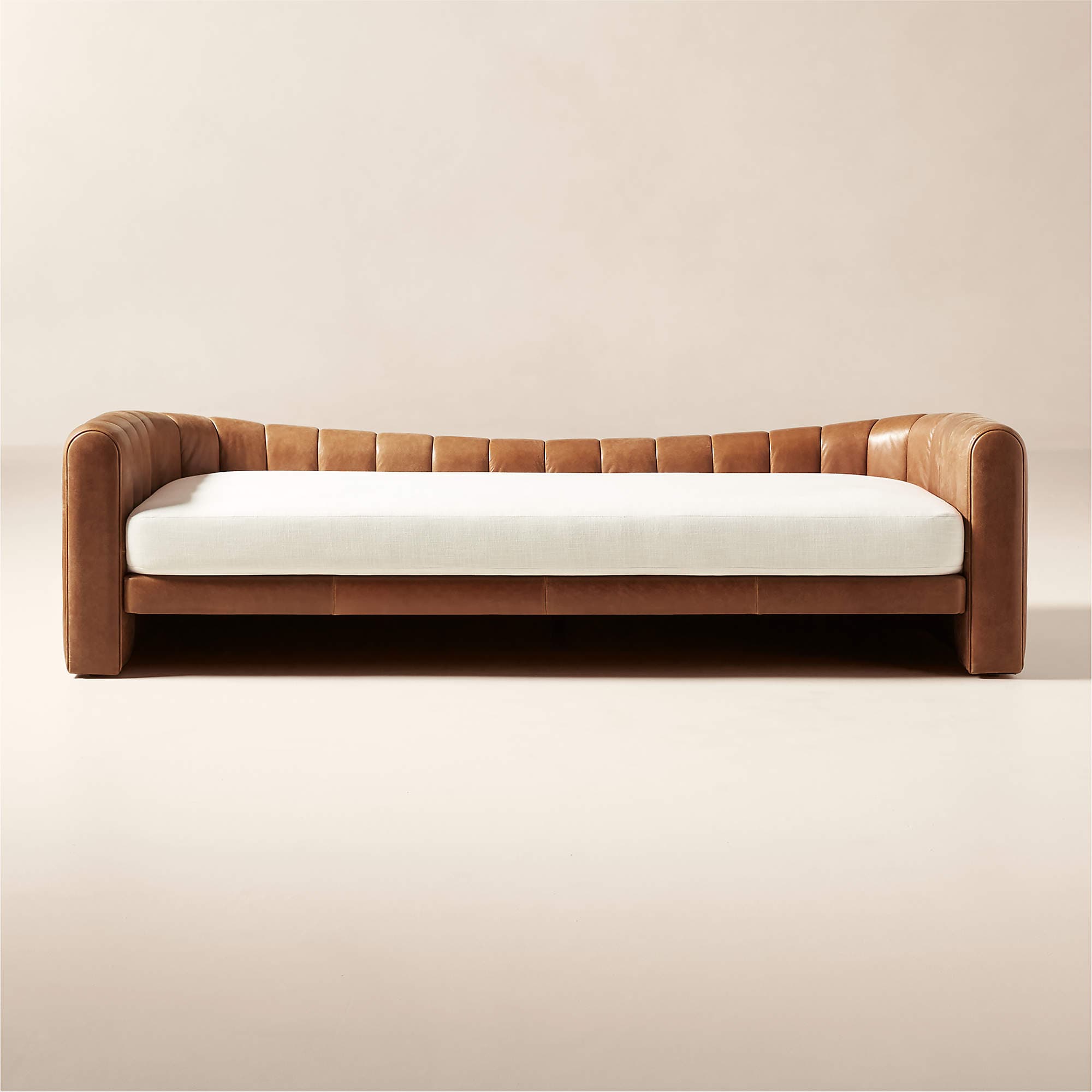 Lazar 84.75" Brown Leather and Beige Performance Fabric Daybed - 1
