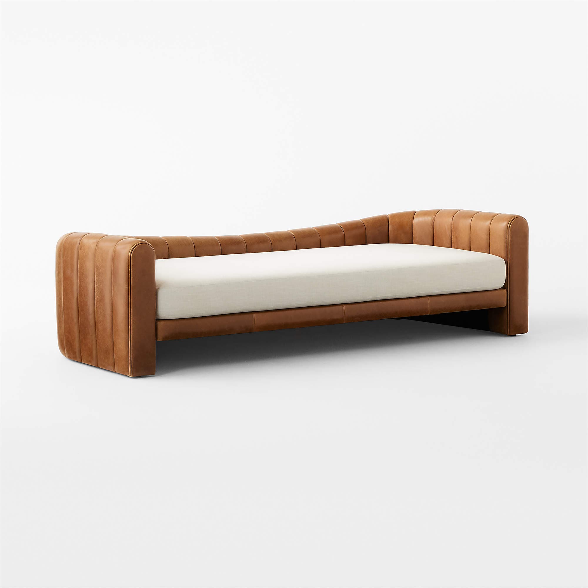 Lazar 84.75" Brown Leather and Beige Performance Fabric Daybed - 2