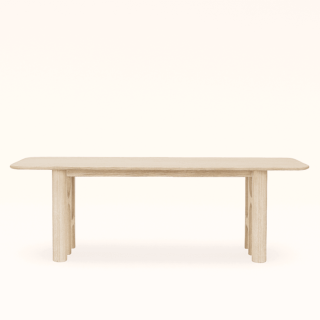 Bron Modern Dining Table – Sculptural Base in Whitewashed Solid Wood - 3