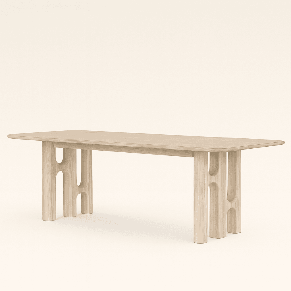 Bron Modern Dining Table – Sculptural Base in Whitewashed Solid Wood - 1