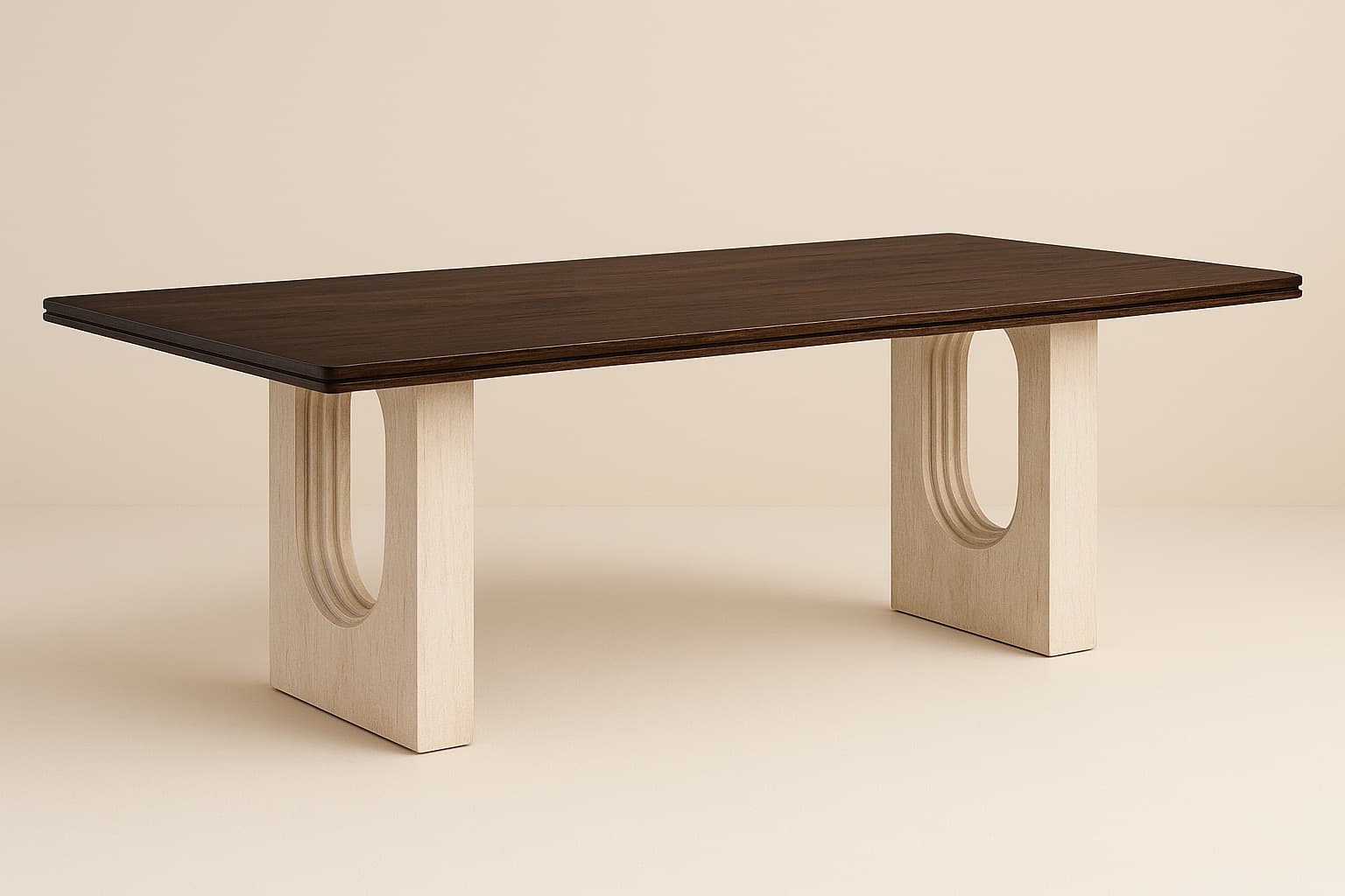 Modern Solid Wood Dining Table – Whitewashed Base with Dark Walnut Top | 8-Seater - 2