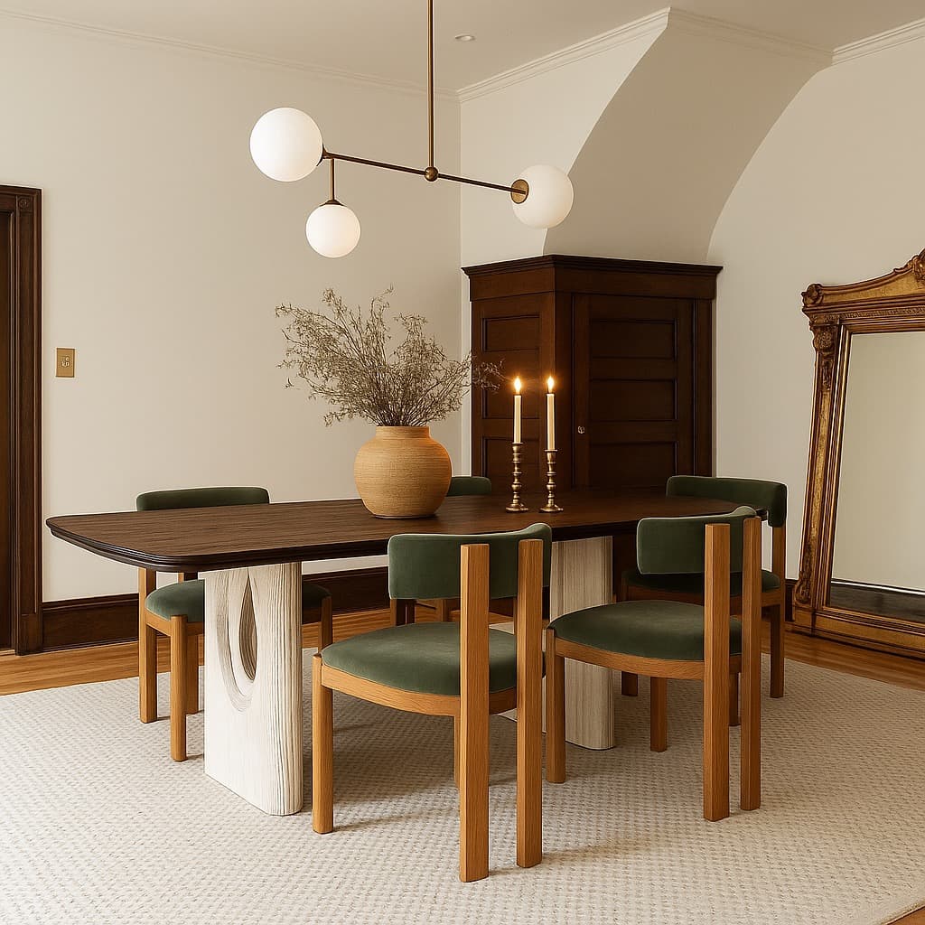 Modern Solid Wood Dining Table – Whitewashed Base with Dark Walnut Top | 8-Seater - 1