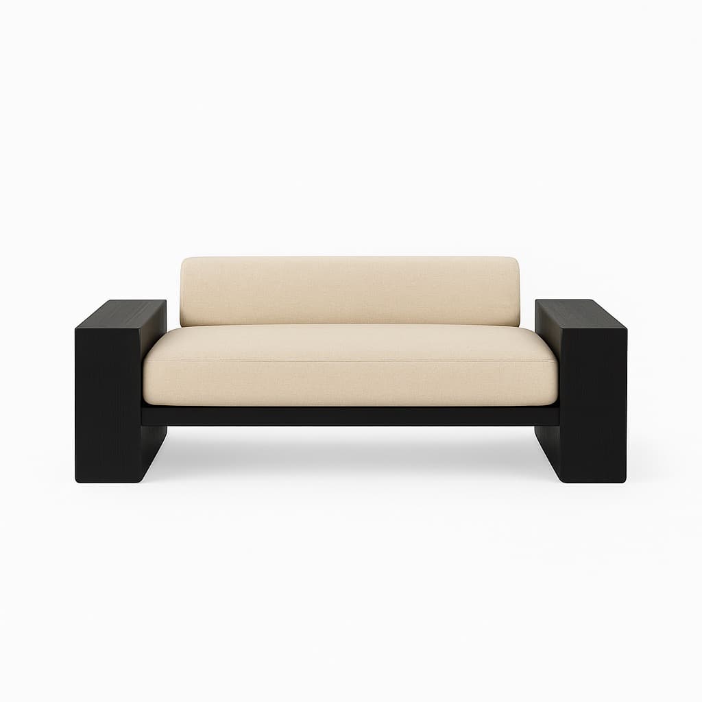 Modern Black Wood Frame Armchair with Beige Upholstery – Contemporary Lounge Chair - 2