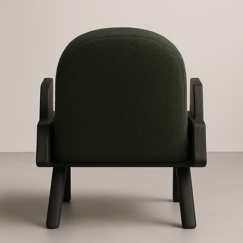 Modern Designer Armchair with Horse Head Arms and Green Bouclé Fabric - 4