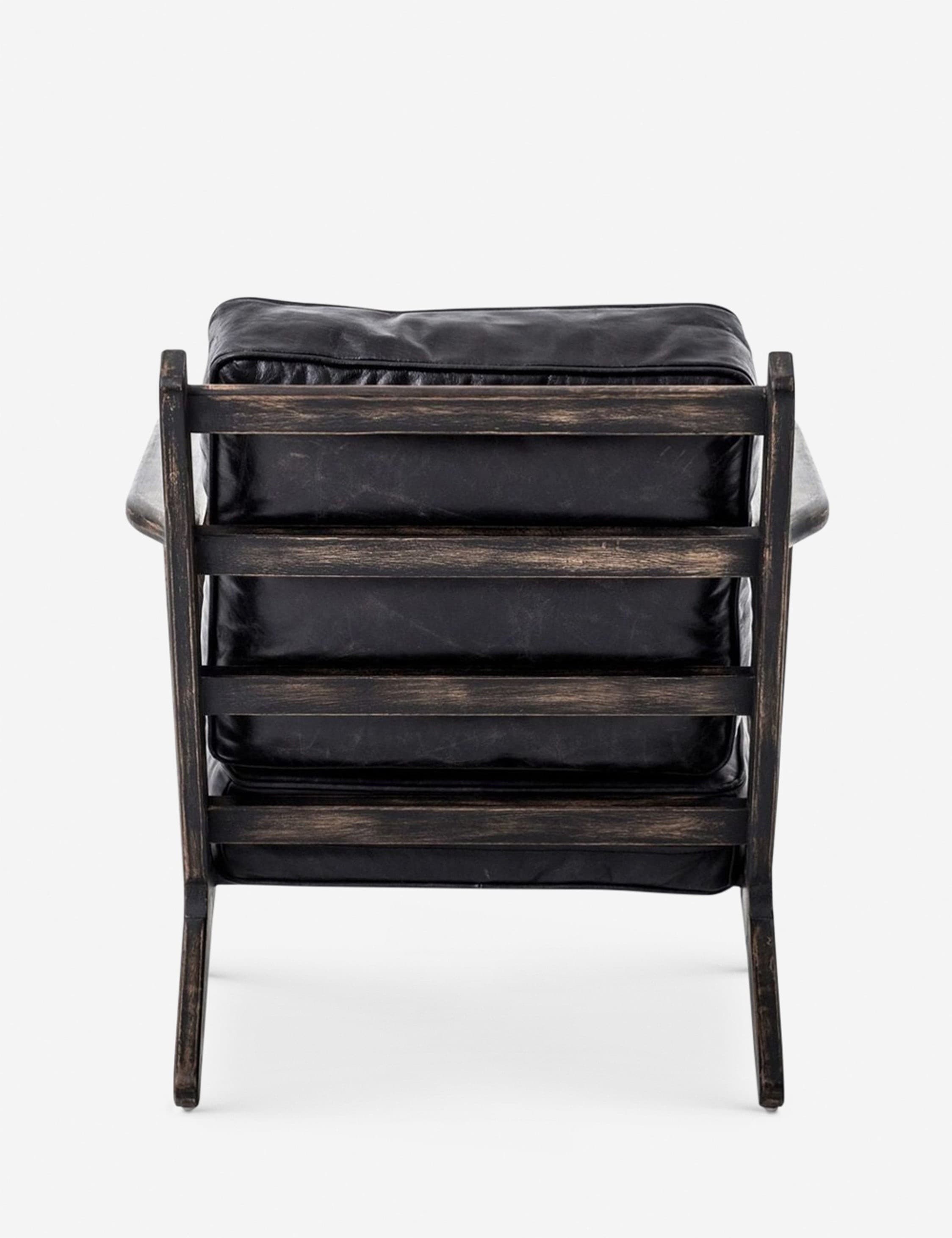 Modern Black Leather Lounge Chair with Rustic Wood Frame – Stylish, Comfortable Accent Piece - 4