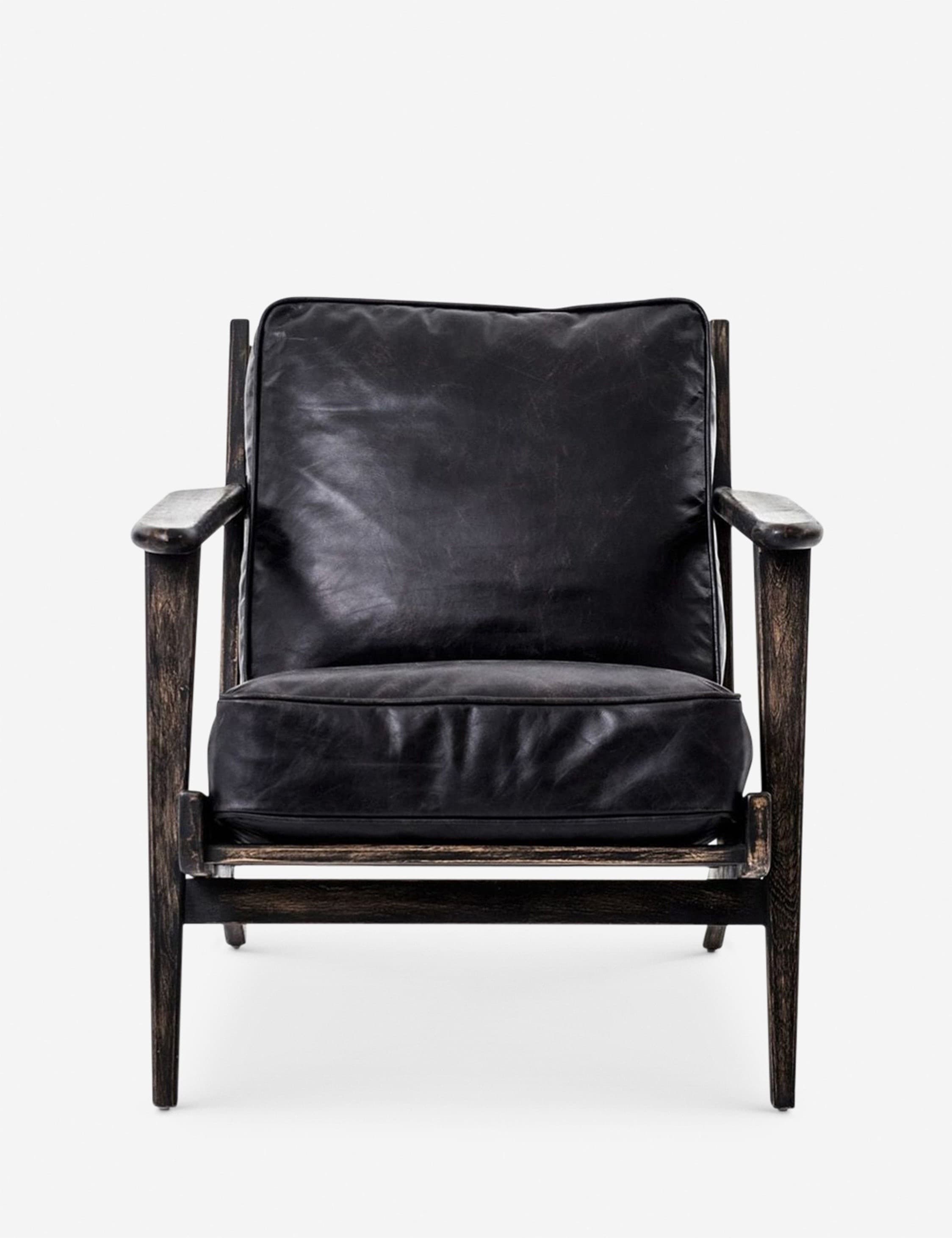 Modern Black Leather Lounge Chair with Rustic Wood Frame – Stylish, Comfortable Accent Piece - 3