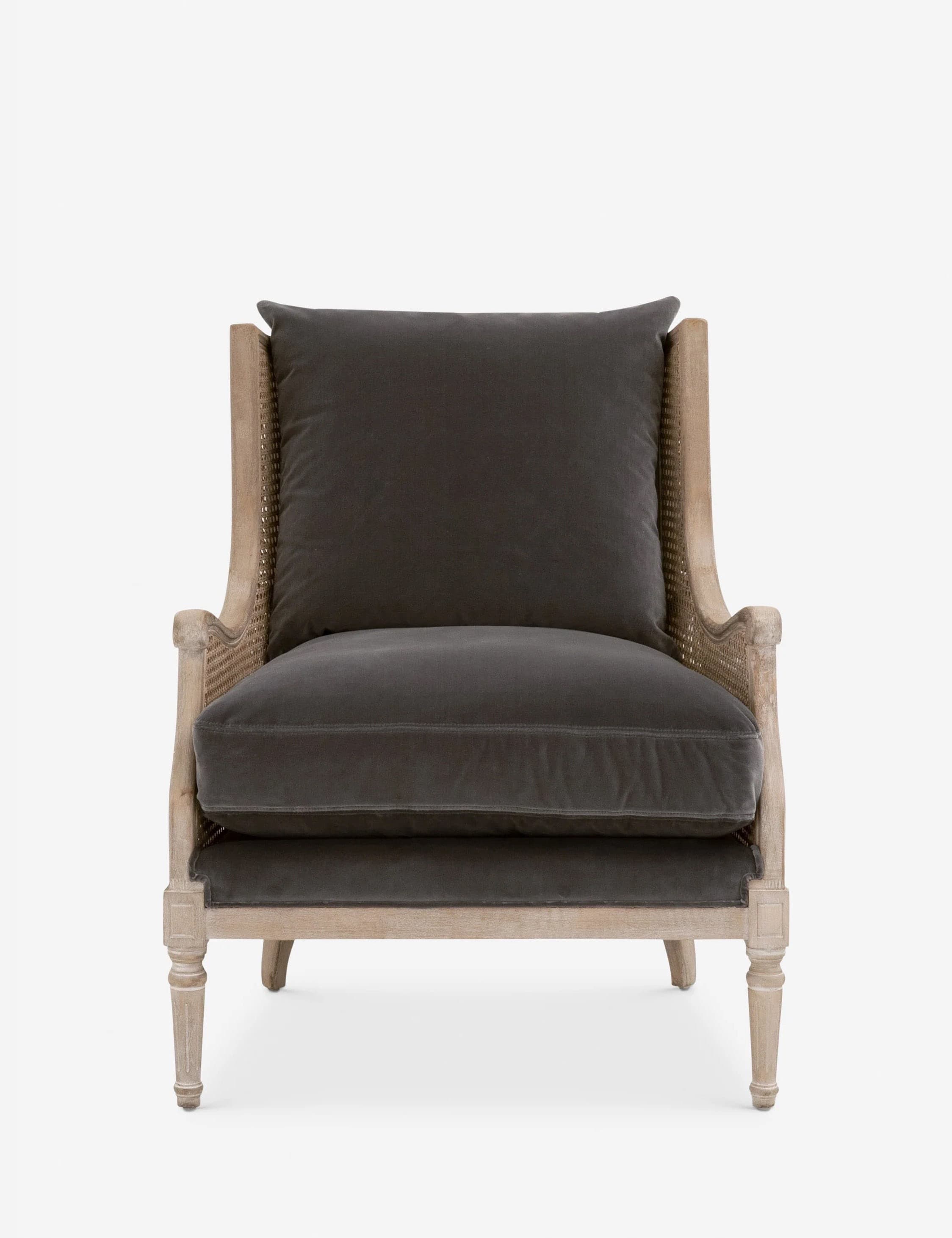 Handcrafted Cane Armchair with Dark Velvet Cushions – Modern Rustic Accent Chair - 2