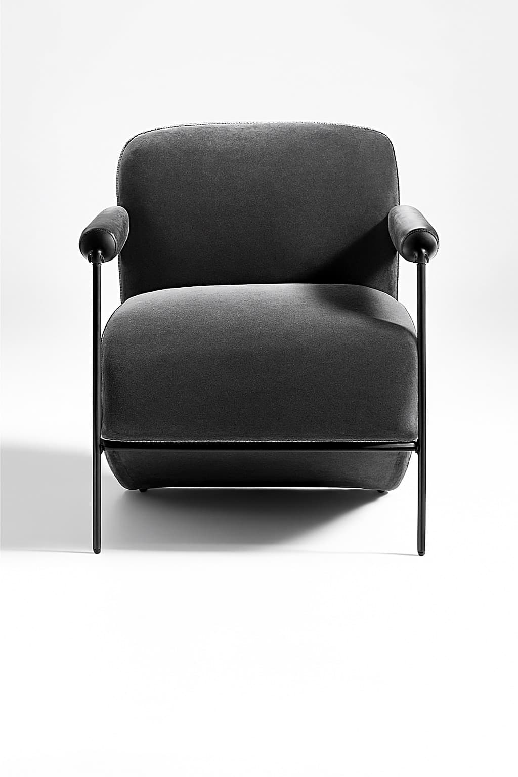 Modern Black Velvet Lounge Chair with Sculptural Metal Arms - 5
