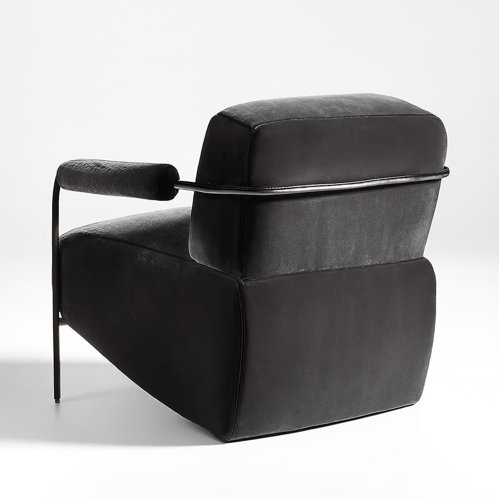 Modern Black Velvet Lounge Chair with Sculptural Metal Arms - 4