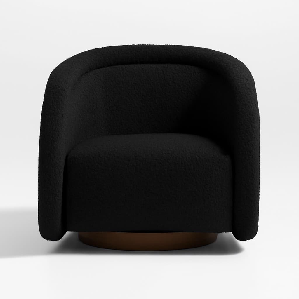 Modern Black Bouclé Swivel Lounge Chair – Curved Arm Contemporary Accent Chair - 2