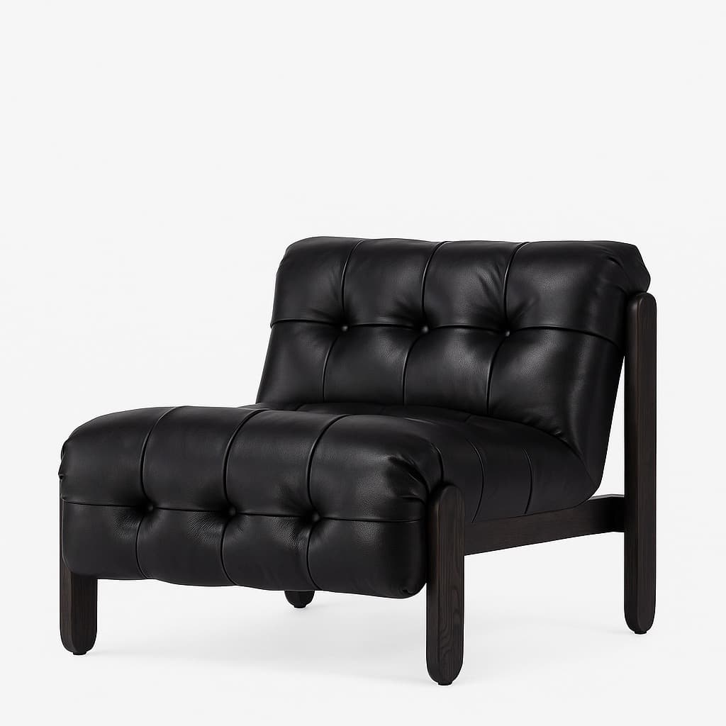 Noir Tufted Black Leather Lounge Chair – Modern Living Room Accent Seating - 1