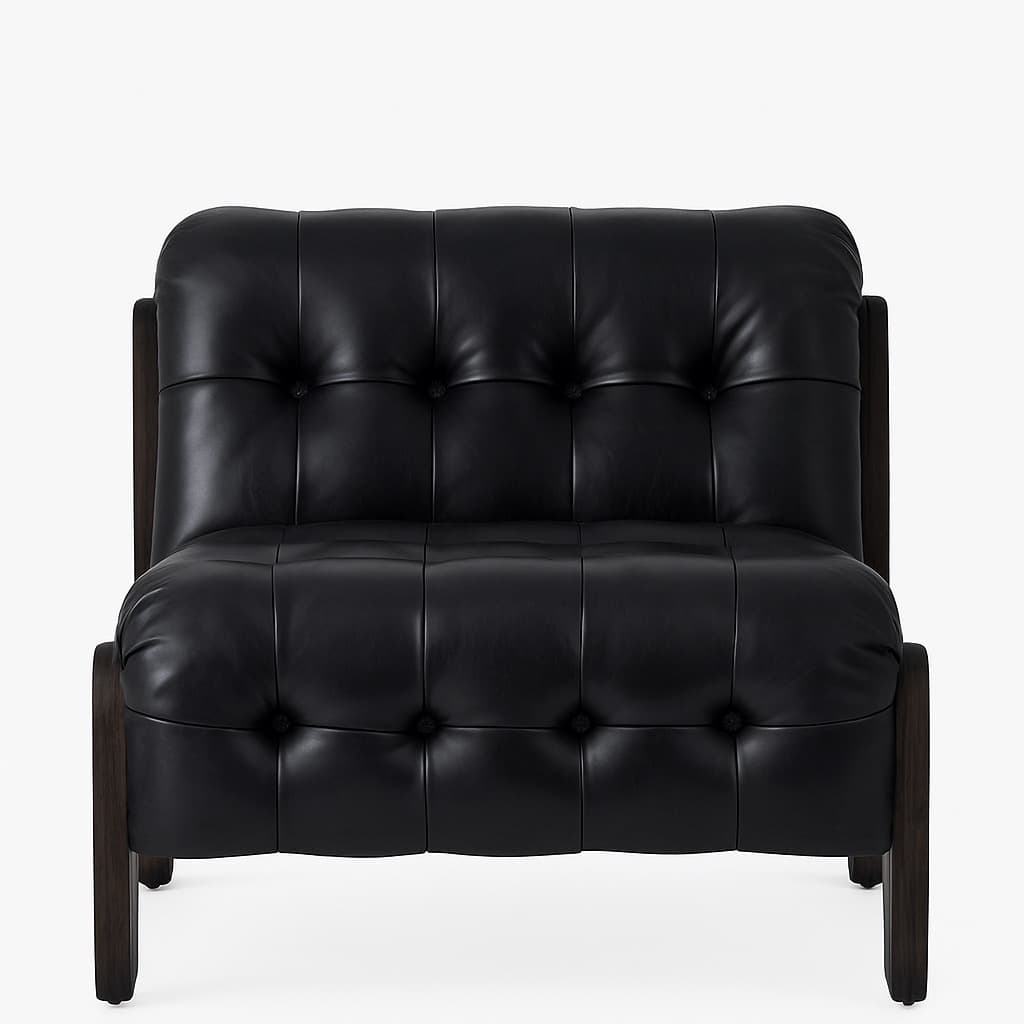 Noir Tufted Black Leather Lounge Chair – Modern Living Room Accent Seating - 3