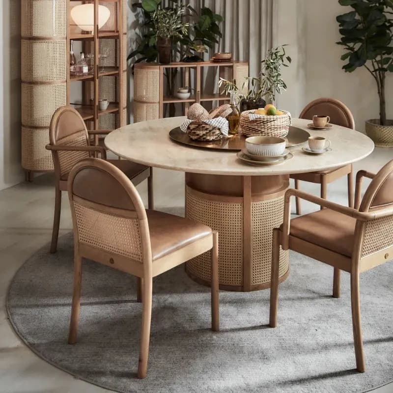 Cane Base Round Dining Table - 1