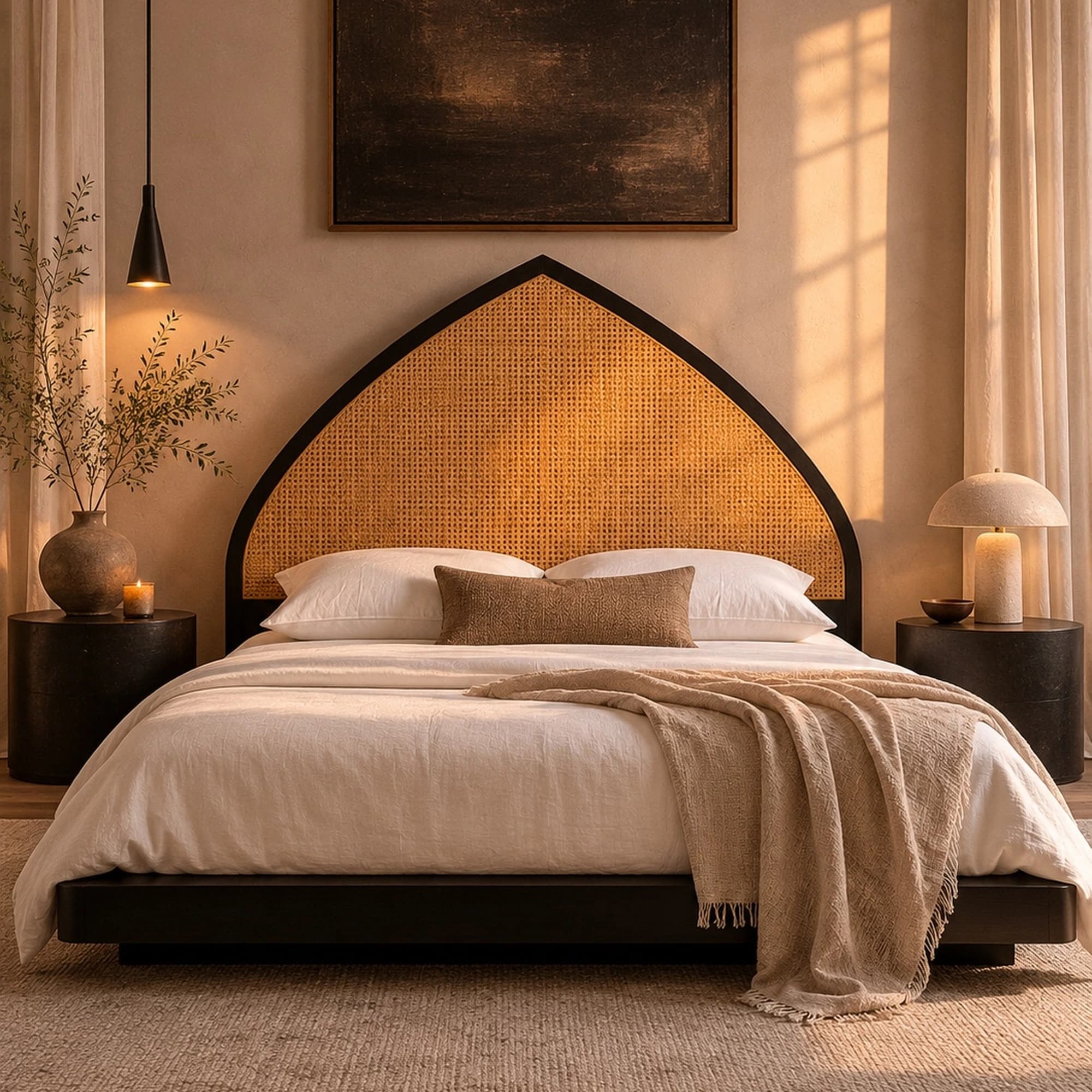 Mehrab — Ebonized Mango Wood & Hand-Woven Cane Bed - 2