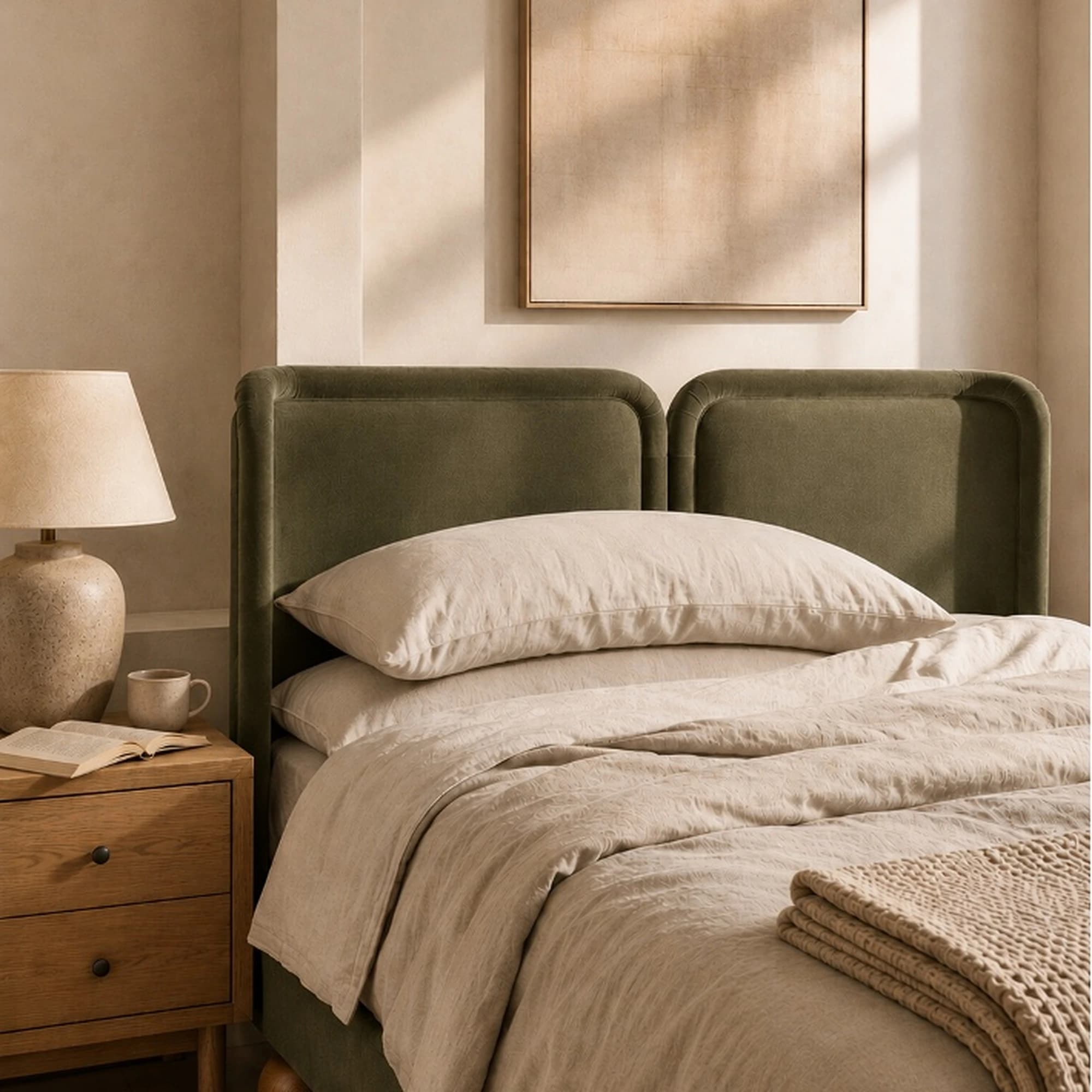 Elara Olive Velvet Upholstered Bed - 3