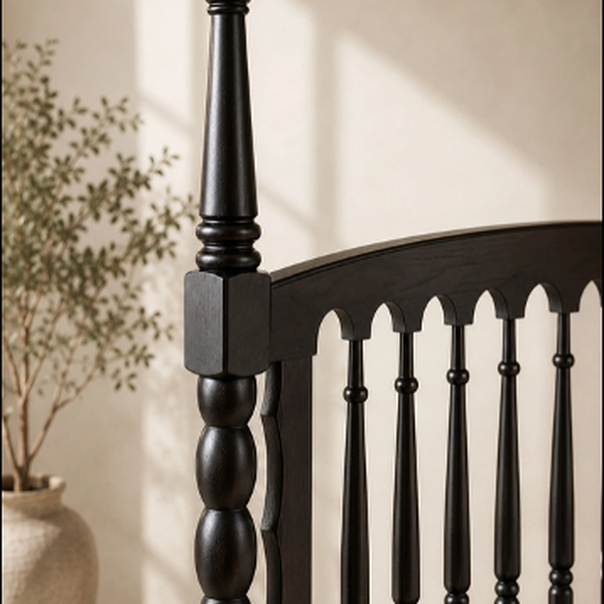 Ebonized Mango Wood Spindle & Arch Bed - 3