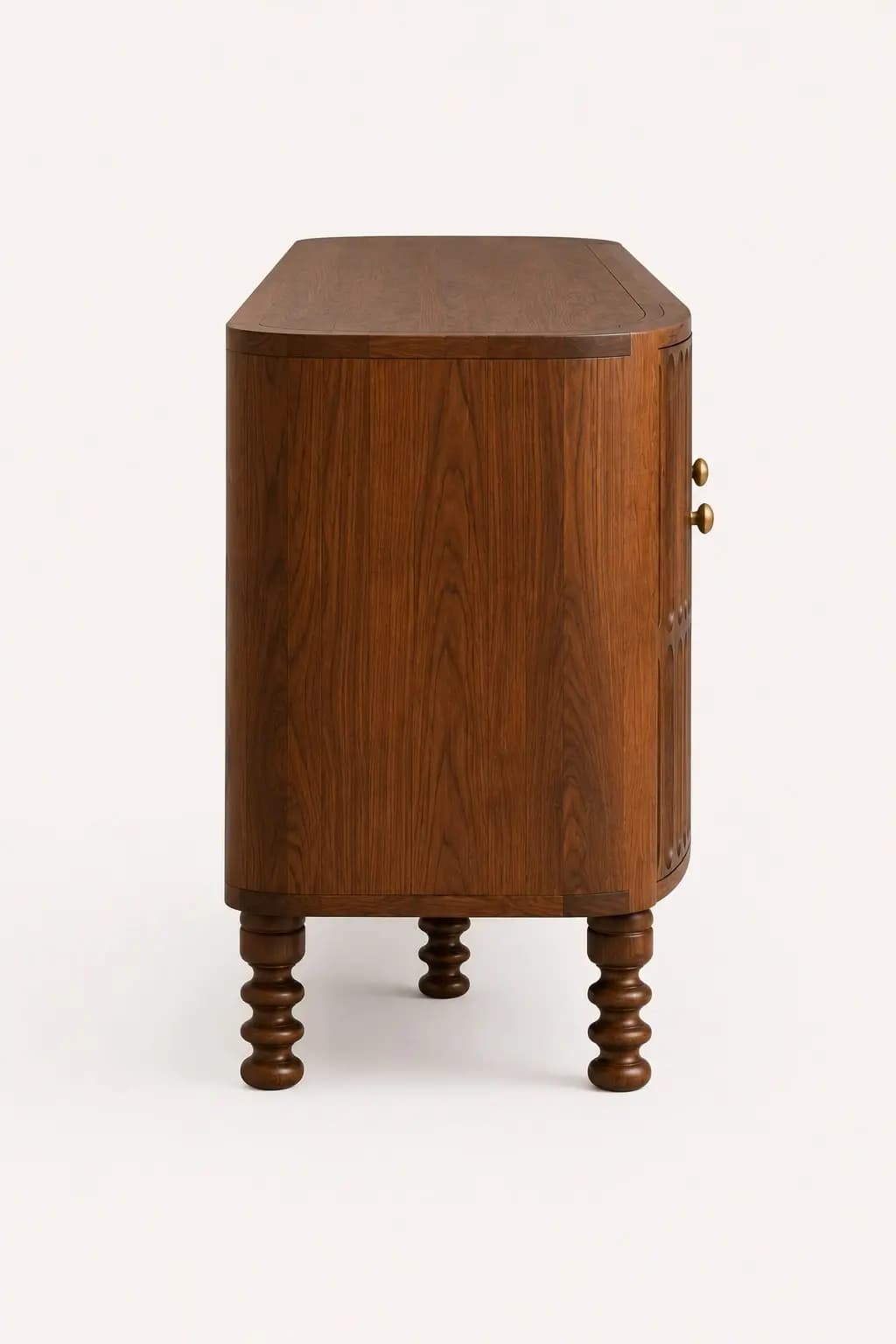 Premium Teak Wood Sideboard Cabinet with Hand-Carved Fluted Door Design - 1