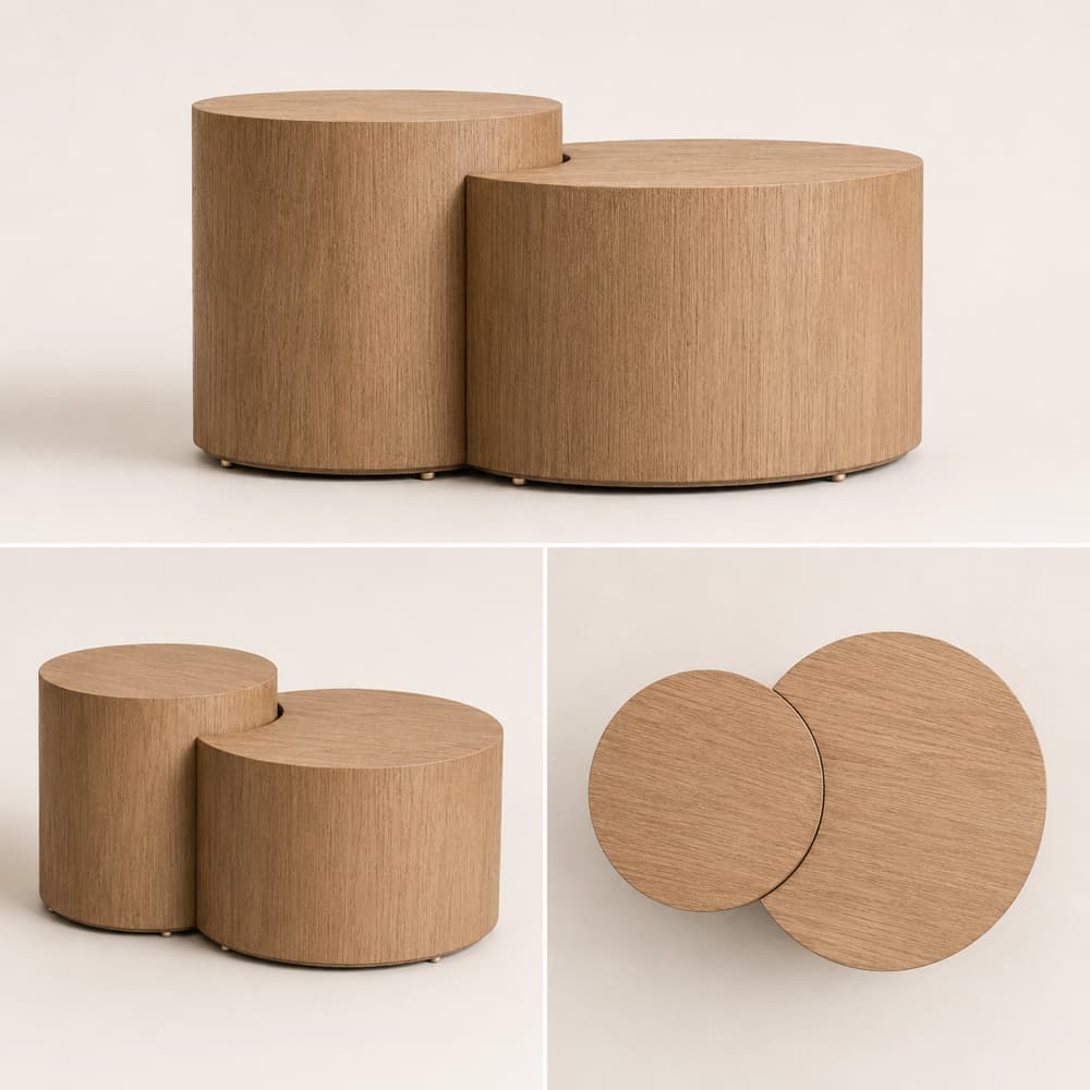 Confluence Interlocking Oak Coffee Table Set - 3
