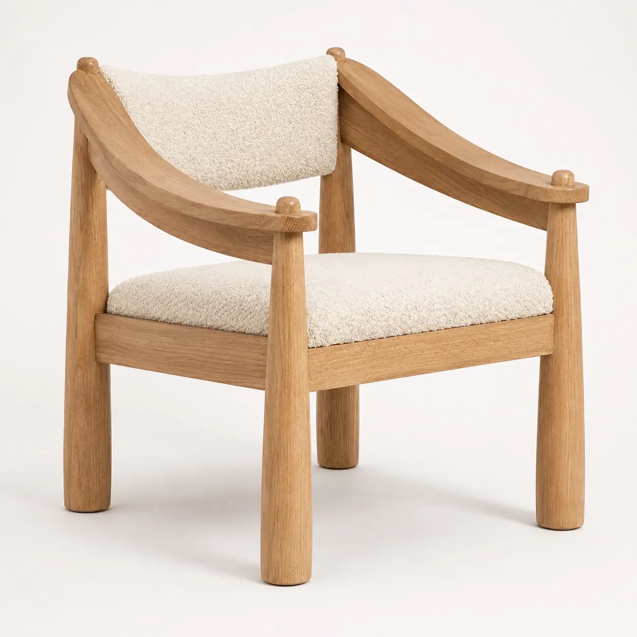 Torvane Cream Bouclé Natural Wood Accent Chair - 1
