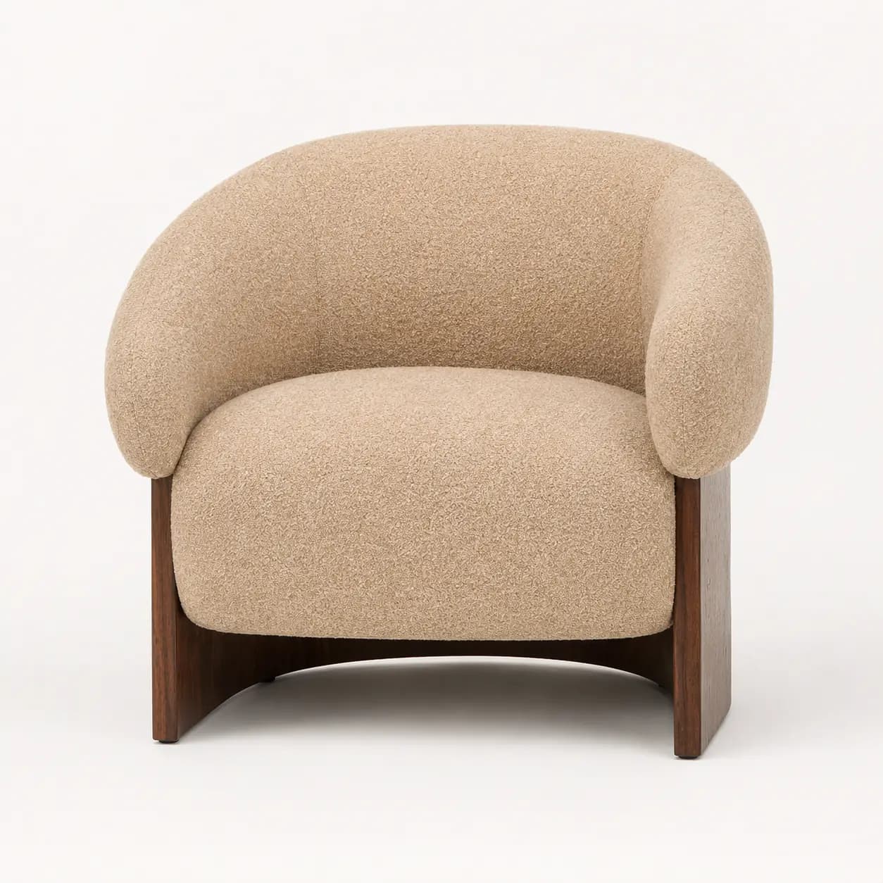 Mirevon Beige Bouclé Accent Chair with Walnut Base - 1