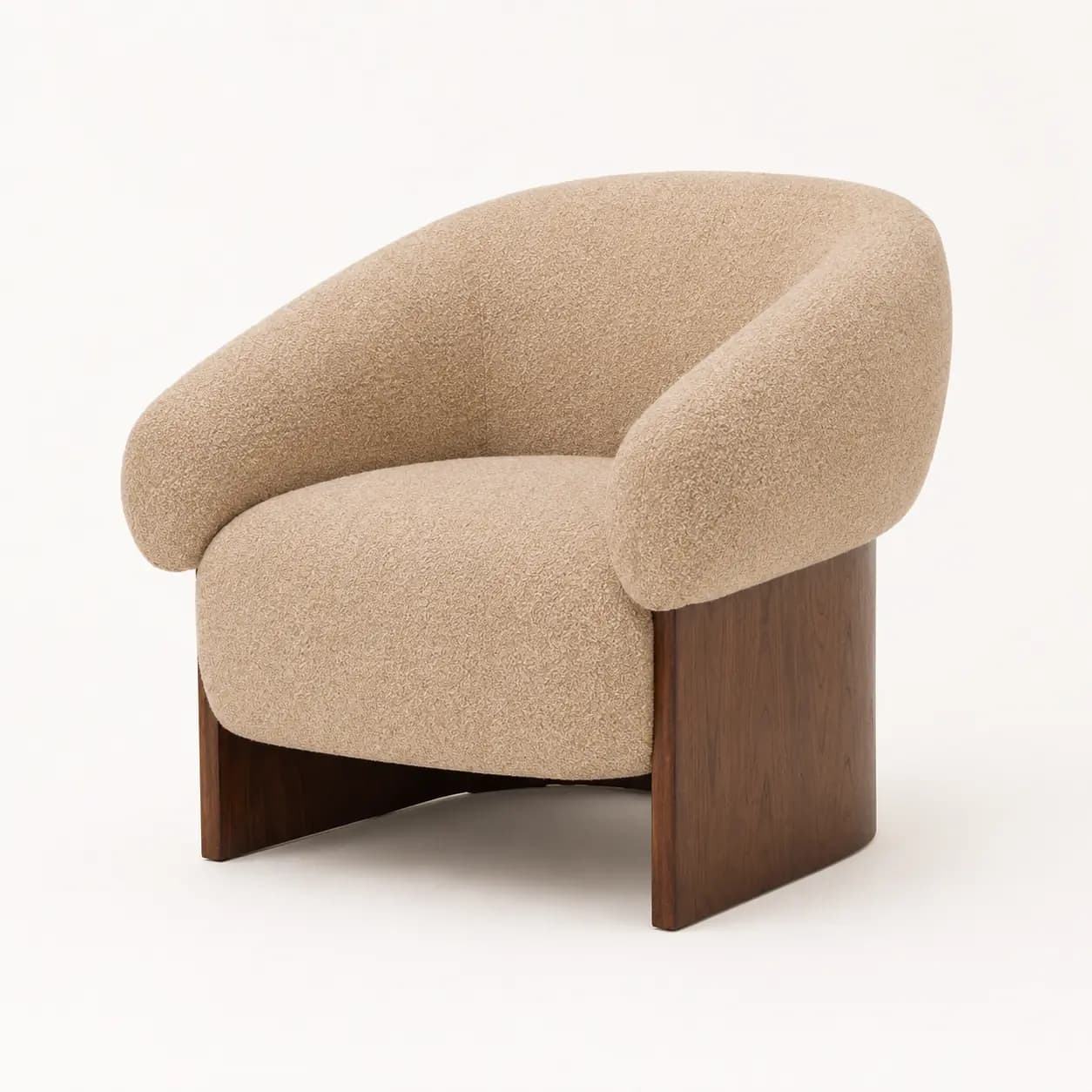 Mirevon Beige Bouclé Accent Chair with Walnut Base - 3