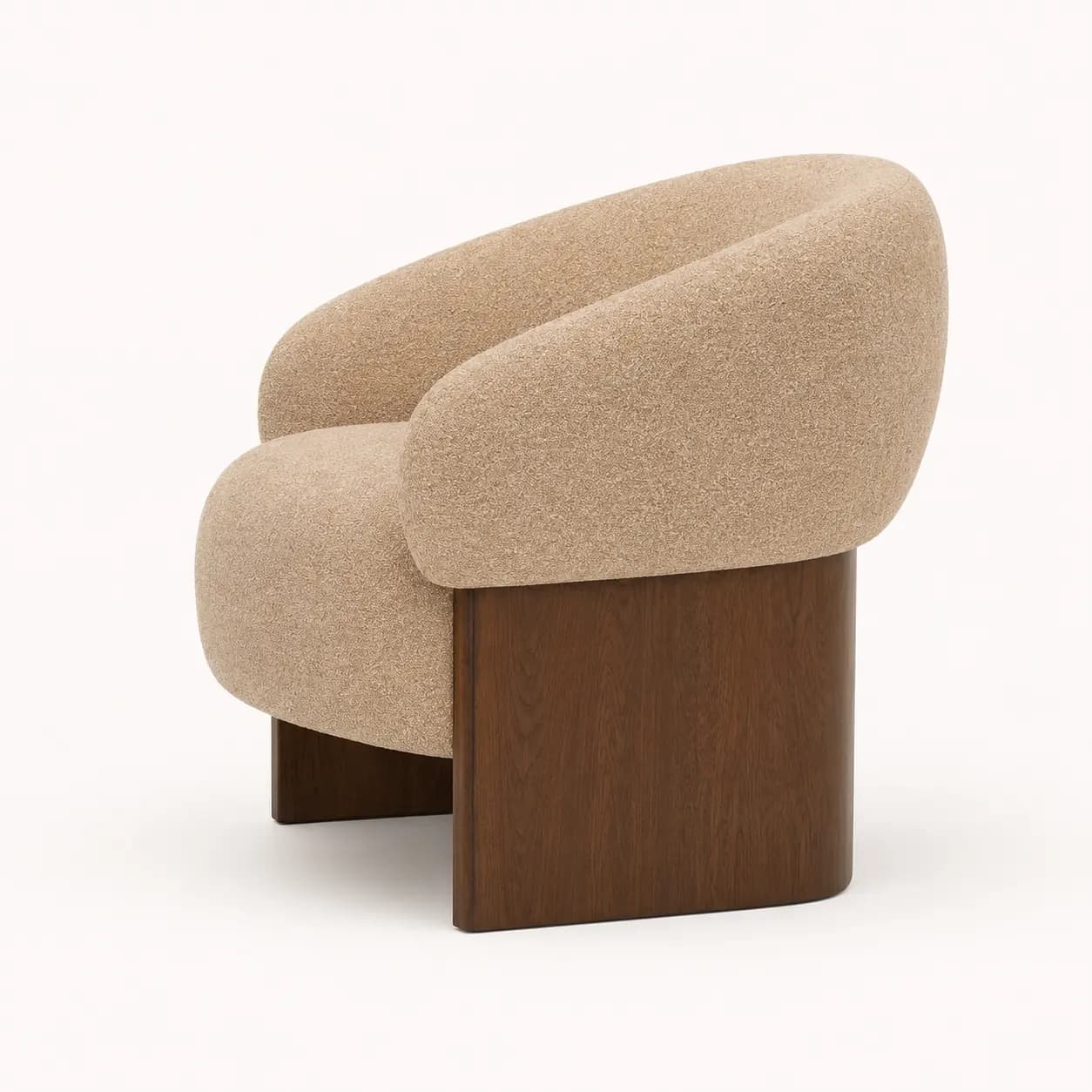 Mirevon Beige Bouclé Accent Chair with Walnut Base - 4