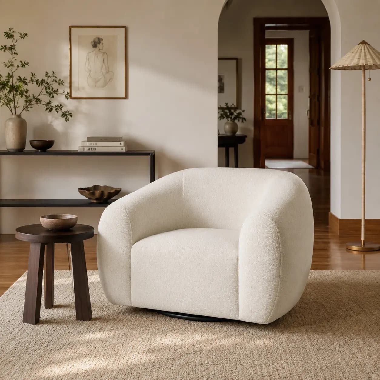 Norlune Ivory Bouclé Swivel Accent Chair - 3