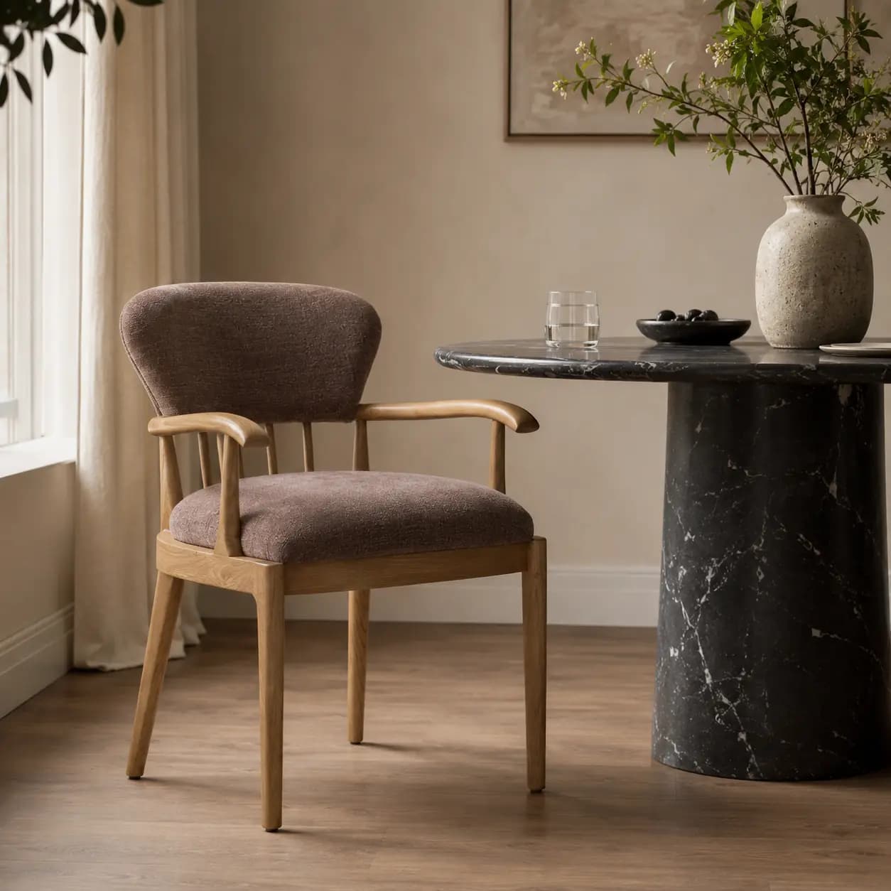 Rovarin Taupe Upholstered Wood Dining Armchair - 4