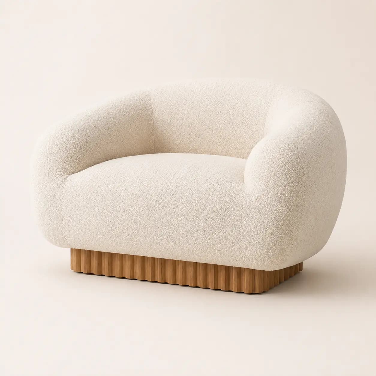 Avelune Oversized Bouclé Cuddle Chair with Fluted Wood Base  URL Slug - 2