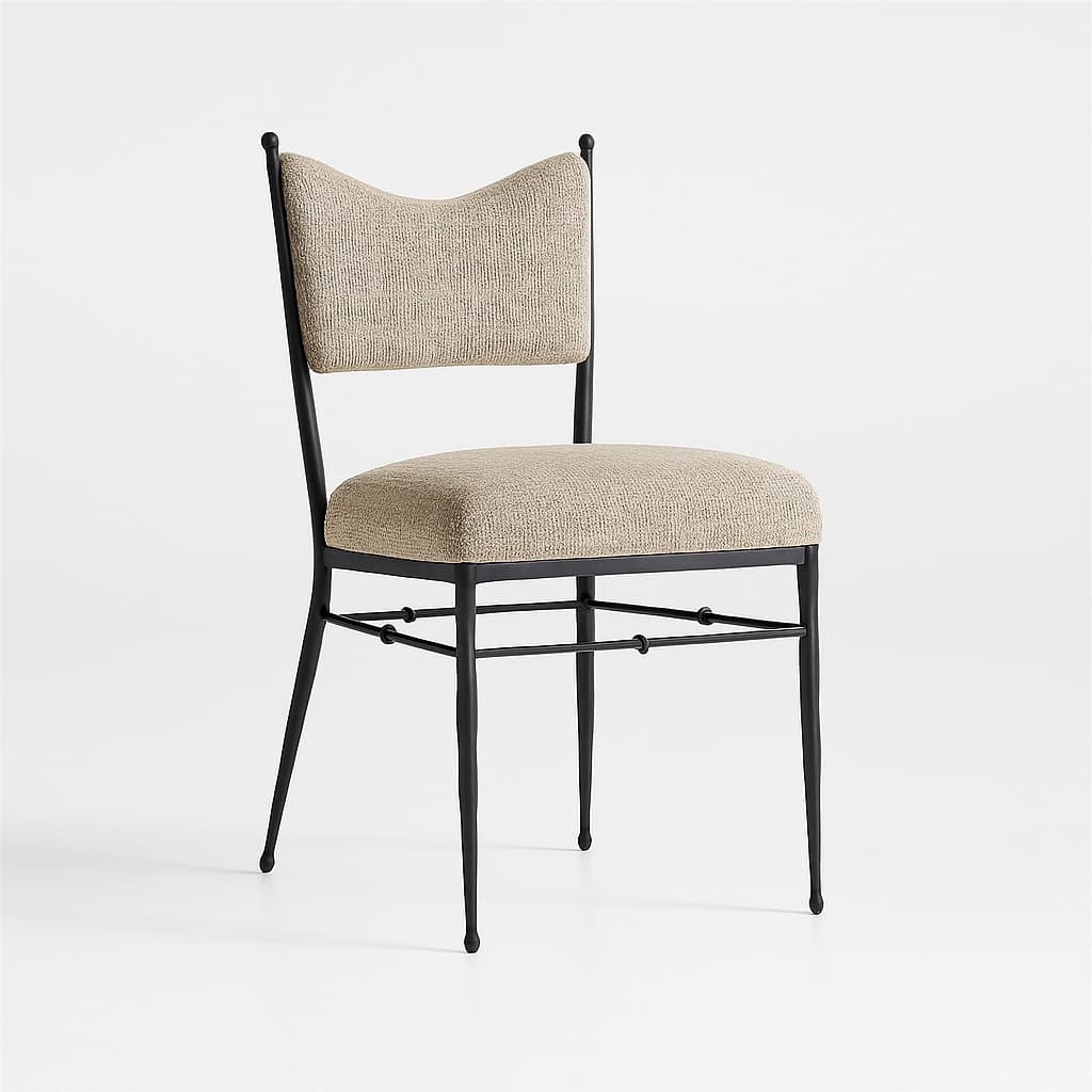 Handcrafted Iron Dining Chair in Sand Jute Woven Fabric - 1