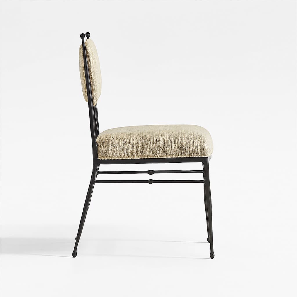 Handcrafted Iron Dining Chair in Sand Jute Woven Fabric - 2