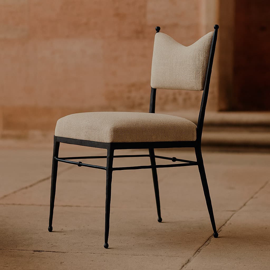 Handcrafted Iron Dining Chair in Sand Jute Woven Fabric - 3