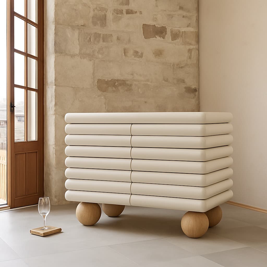 Cloudline Modern Ribbed Sideboard – 48" Wide, Rounded Oak Ball Legs - 2