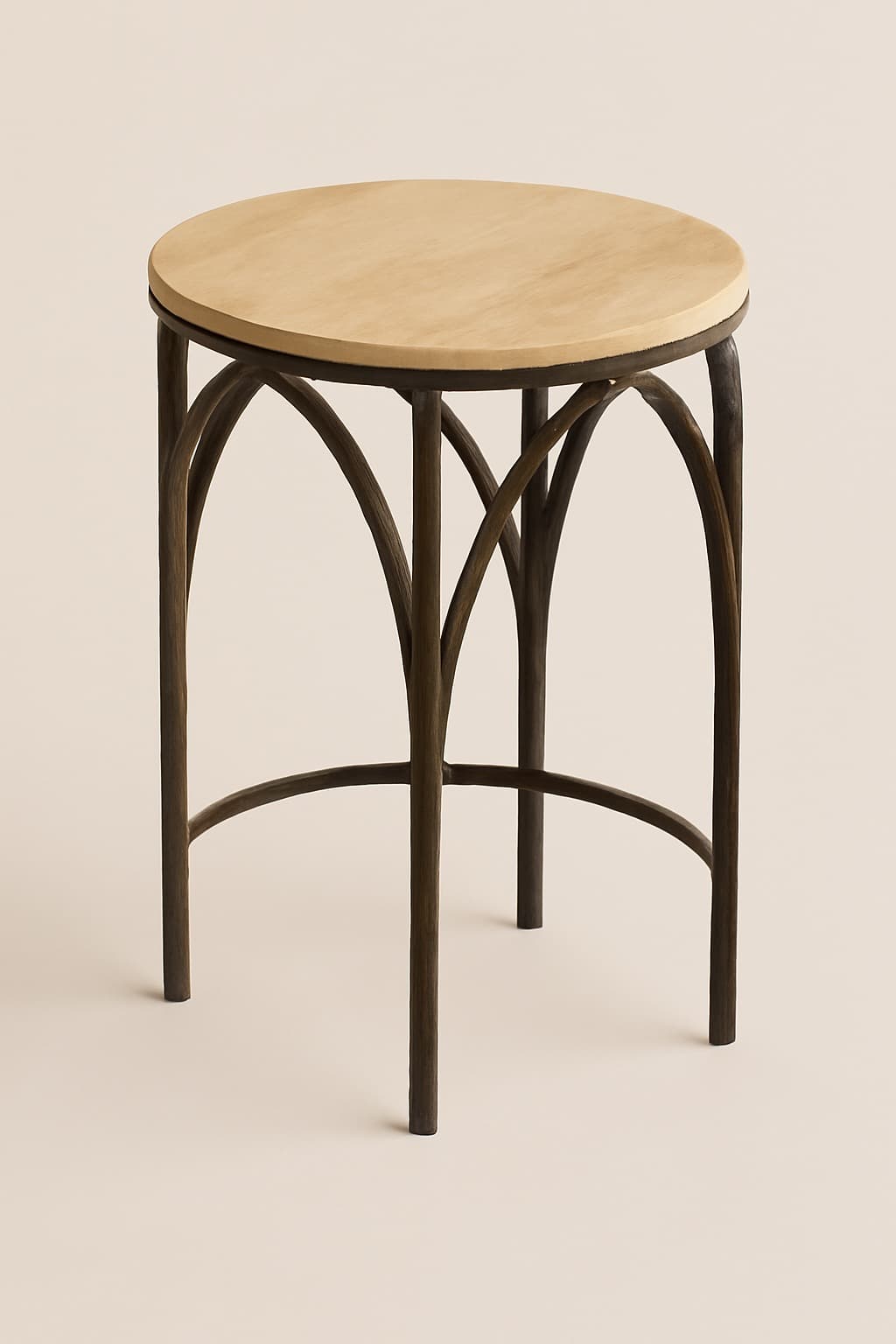 Cathedral Arch Iron Side Table with Travertine Top - 3
