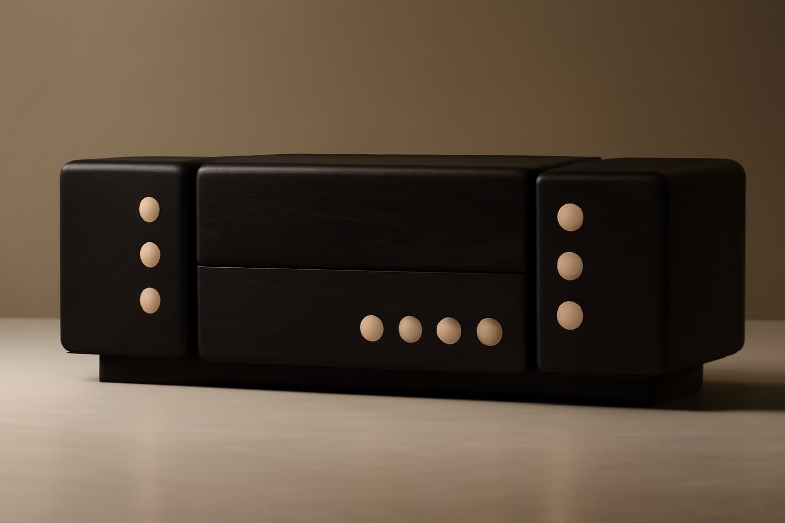 Domino Black Modern Sideboard – Matte Finish, Cream Knobs - 2
