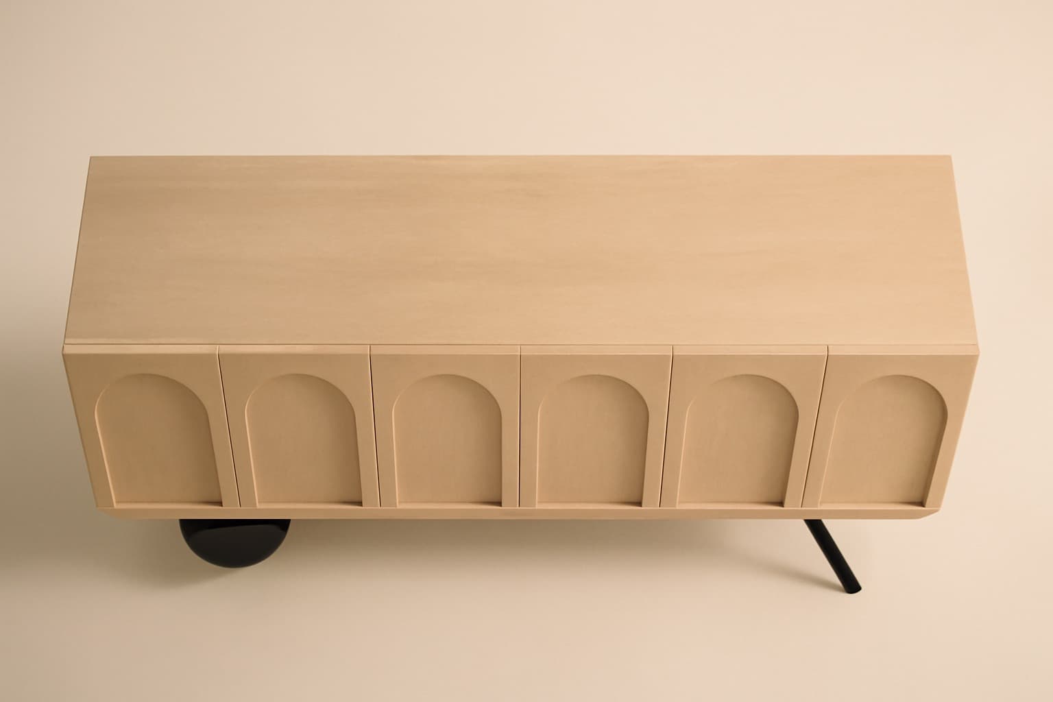 Arch Motif Modern Sideboard with Ball & Angled Leg – Natural Oak Wood Finish - 5