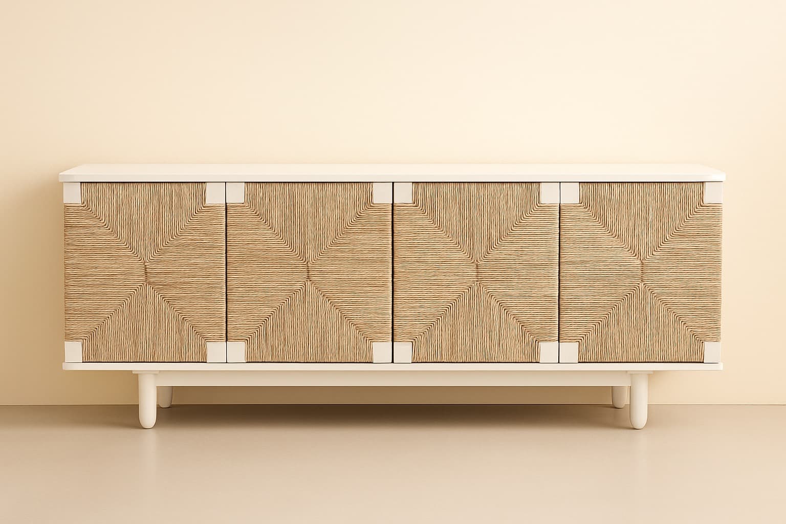 The Solace Sideboard – Handwoven Rattan Fronts in Ivory Frame - 2
