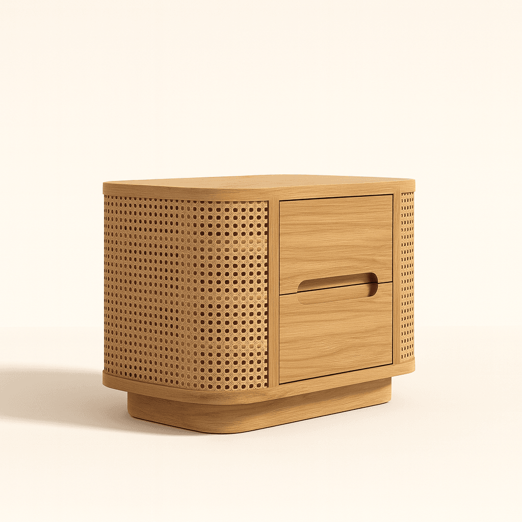 Sereno Natural Oak Cane Nightstand - 2