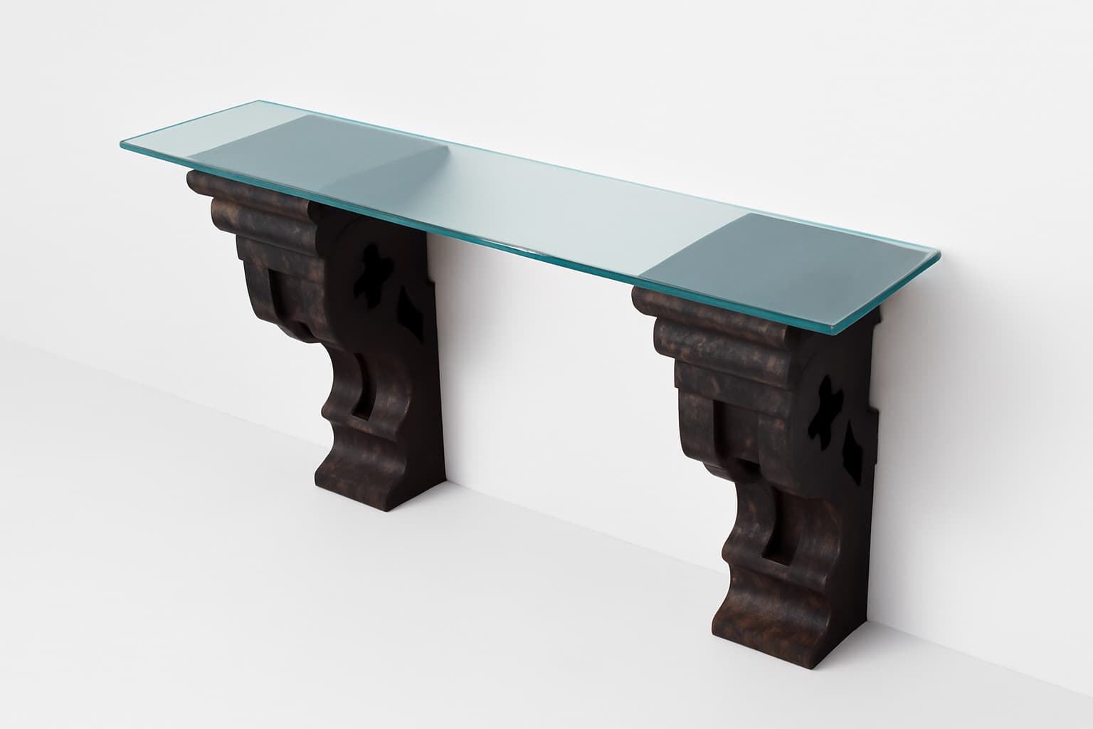 Ornate Carved Console Table with Glass Top - 2