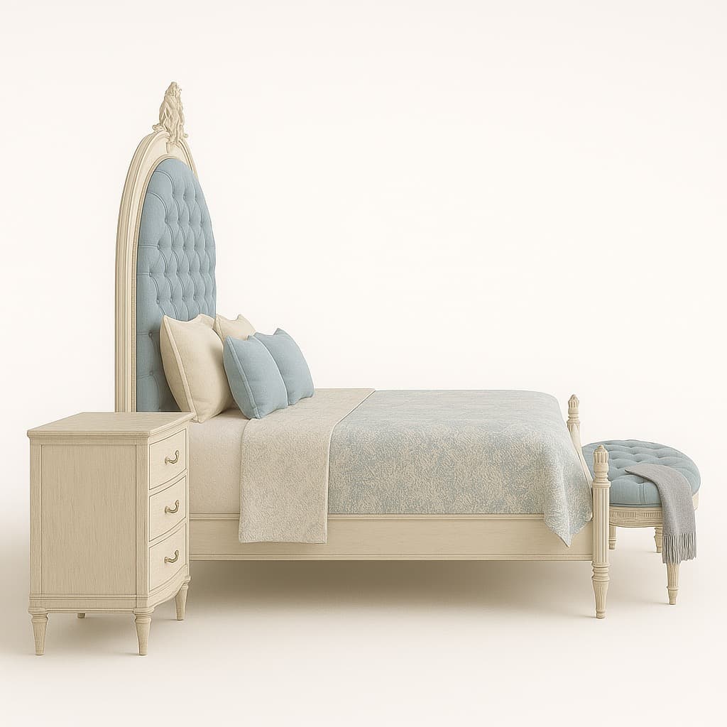 Palazzo Arch Tufted Bed – Handcrafted Upholstered Headboard in Classic Cream Finish - 2