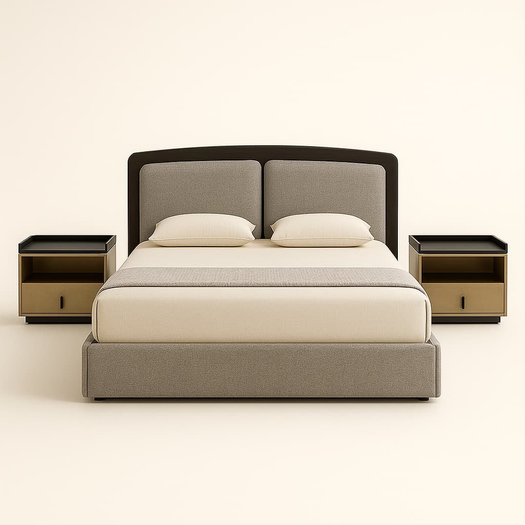 Aureus Modern Upholstered Bed – Minimalist Design with Dual-Tone Finish - 1