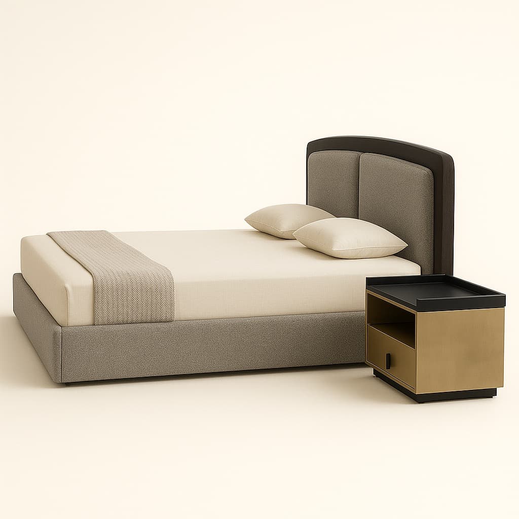 Aureus Modern Upholstered Bed – Minimalist Design with Dual-Tone Finish - 2