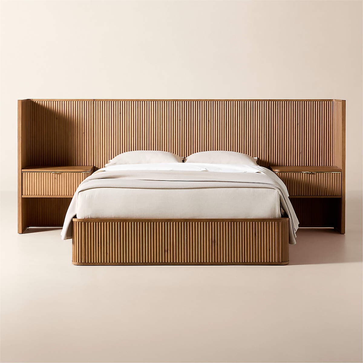 Razon Fluted Wood Queen Bed with Nightstands - Premium Handcrafted Furniture - View 1